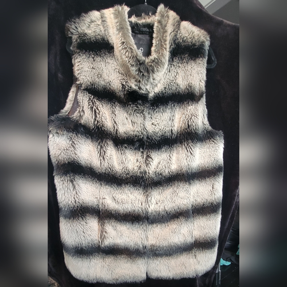 Rachel Zoe Black and Gray Striped Teddy Jacket